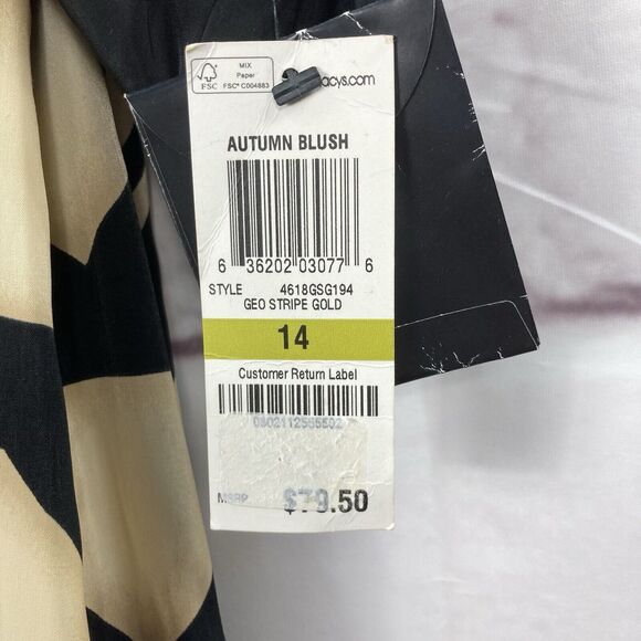 Alfani Shift Dress Womens SZ 14 Autumn Blush Geo Stripe Gold V Neck Long Sleeves - Picture 7 of 12